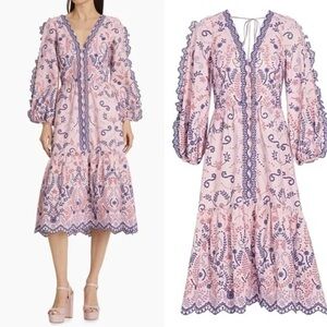Marchesa Rosa Pink & Lavender Embroidered Midi Dress Size 2 Romantic Boho Lace